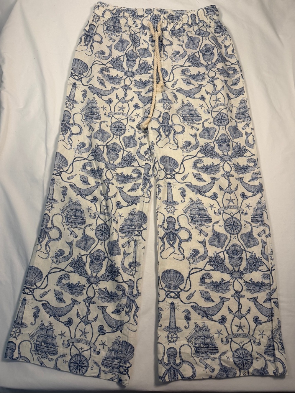Katherine Barclay Linen Nautical Rope Cinch Wide Leg Pants